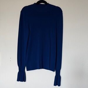 H&M Royal Blue Mock Neck Long Sleeve Top with Pleated Cuffs